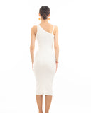 Knitted stretch cotton Bodycon midi dress with Camellias Brooches in white