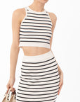 Stripe print sleeveless top and midi skirt co-ords suits in white