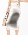 Stripe print sleeveless top and midi skirt co-ords suits in white