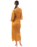 Full Length Pleated maxi dress with cap sleeves in mustard yellow