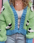 Shaun the Sheep pattern hand knit cardigan