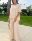 Oversized comfort stretch-jersey top and Relaxed-fit trousers in Beige