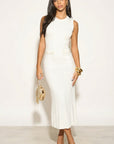 Pearl Bead Pointelle knit bodycon midi dress in White