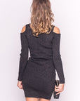 Cold shoulder Sparkle knit bodycon party dress
