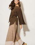 Full pleated Long sleeves top and trousers in coffee brown