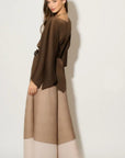 Full pleated Long sleeves top and trousers in coffee brown