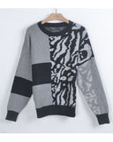 Leopard print with patch design jumper in black/grey