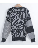 Leopard print with patch design jumper in black/grey