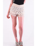 Floral Pattern Cream Crochet Shorts