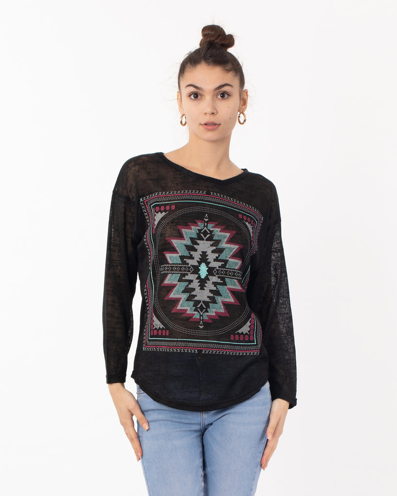 Aztec print long sleeve t-shirt Top