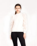 Cream jumper top with Crocheted Puff Sleeves