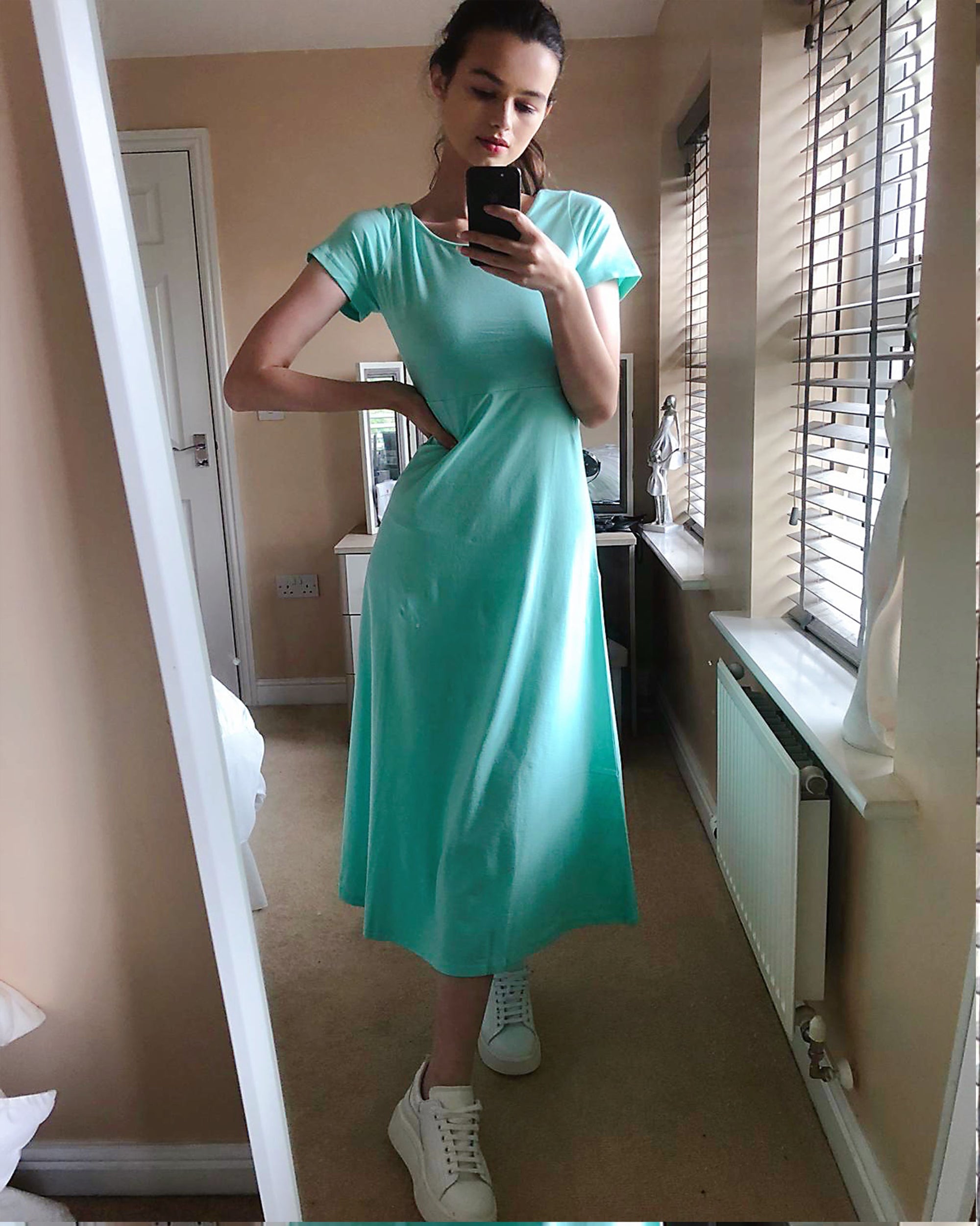 Scoop Neck Jersey Maxi Dress (MELANGE GREEN) CY Boutique Scoop Neck Jersey Maxi Dress (MELANGE GREEN) CY Boutique