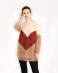 Oversized super soft colour block jumper in beige