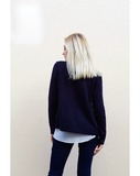 Navy Faux Leather Look Knit Jacket Cardigan