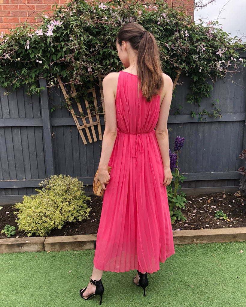 Pleated Full Length Maxi Dress in salmon pink