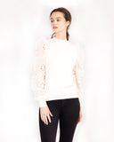 Cream jumper top with Crocheted Puff Sleeves