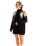 Gold Sliver Mix sequin embellished front and sleeves design jumper in black