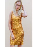 Plain color sequin V neck dress (Gold)