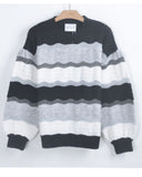 Multi color stripe soft knit oversized relaxed fit jumper balloon sleeves