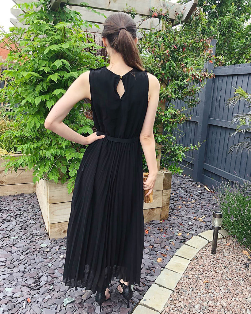 Chiffon pleated full length wedding maxi dress (Black)