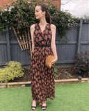 Chiffon Cross Wrap Maxi Dress in orange floral print
