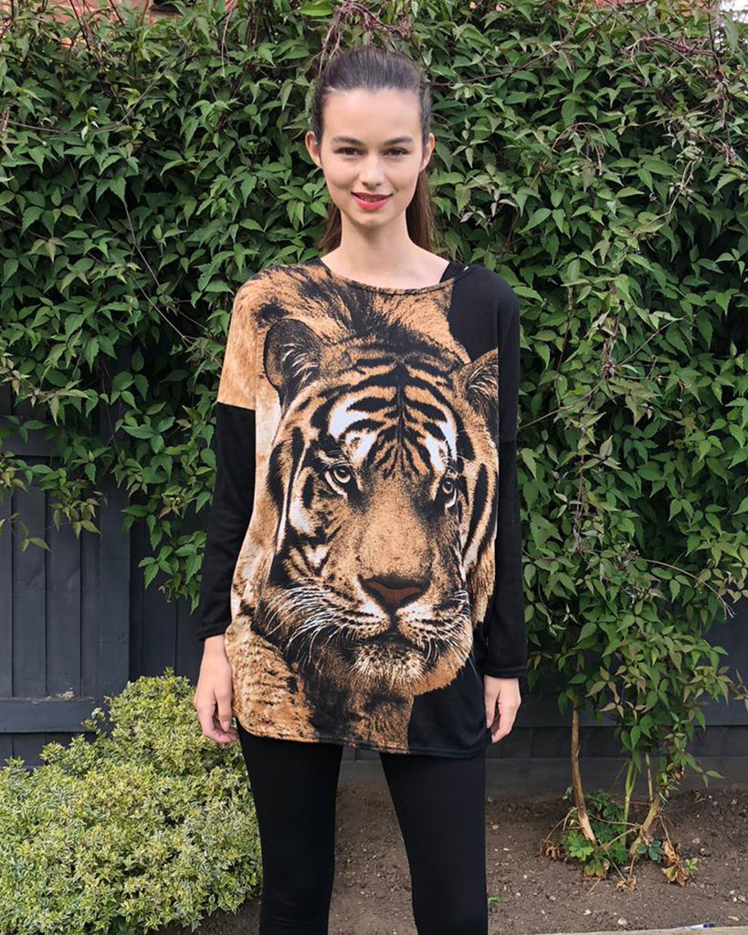 Tiger Print Knitted Jumper Top