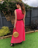 Chiffon pleated full length wedding maxi dress (Salmon pink)