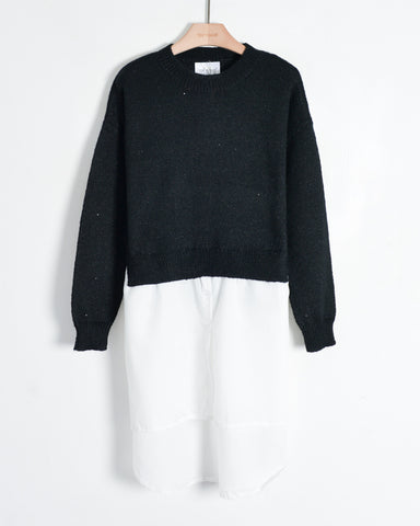 Cropped knit jumper with long shirt in Black