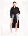 Long Cotton shirt with tie up front in black