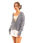 Plain color fine knit cardigan