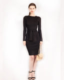 Fine knit bodycon dress with knot tie design in black
