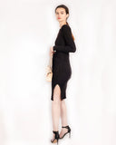 Fine knit bodycon dress with knot tie design in black