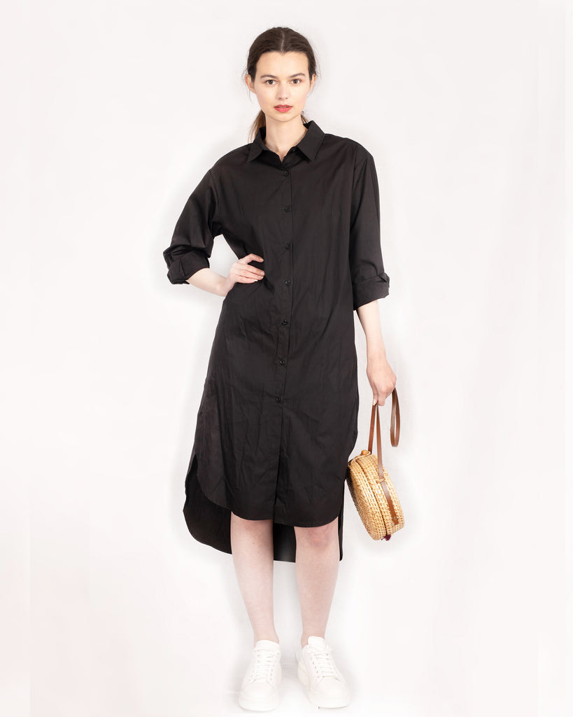 Long Cotton shirt with tie up front in black