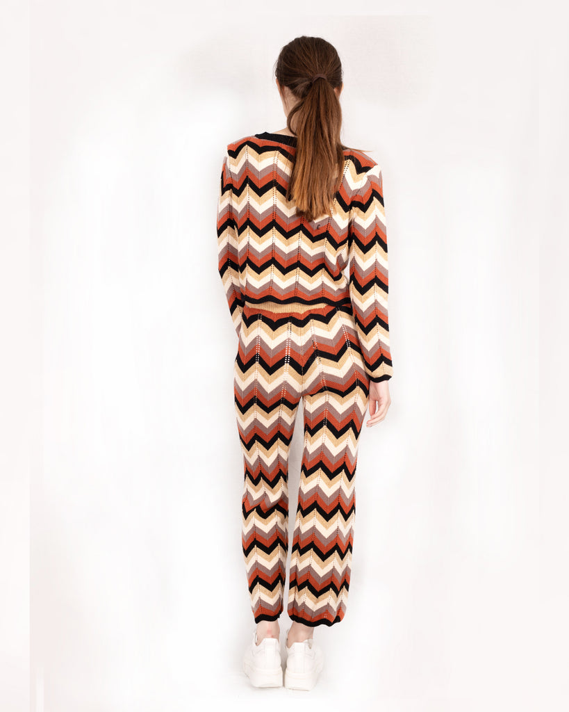 Zig Zag Print crop top and trousers tracksuits