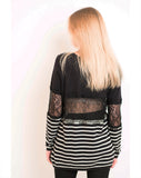 Stripe Print with Lace Bust Design Top (BLACK)