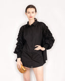 Cotton shirt with Ruched Sleeve in black