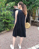 Stripe print cotton oversize dress in black