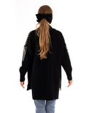 Sequin embellished shoulder and front soft knit cardigan in black