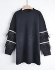 Feather and sequin embellished sleeves jumper