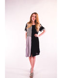 Mix stripe print cotton shift dress (BLACK)