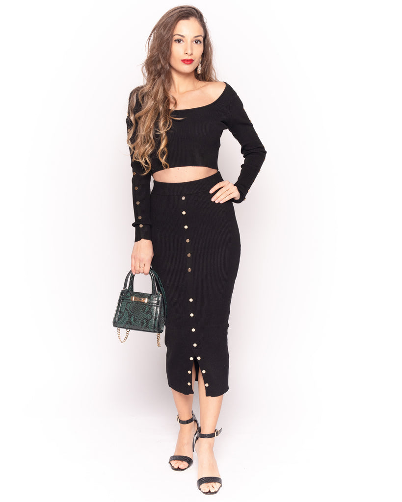 Fine knit crop top and midi skirt co-ords suits