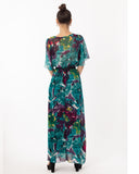Lady Blue Print Print Chiffon Wrap Maxi Dress