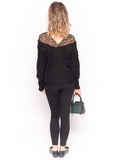 Lace shoulder soft knit jumper top in black
