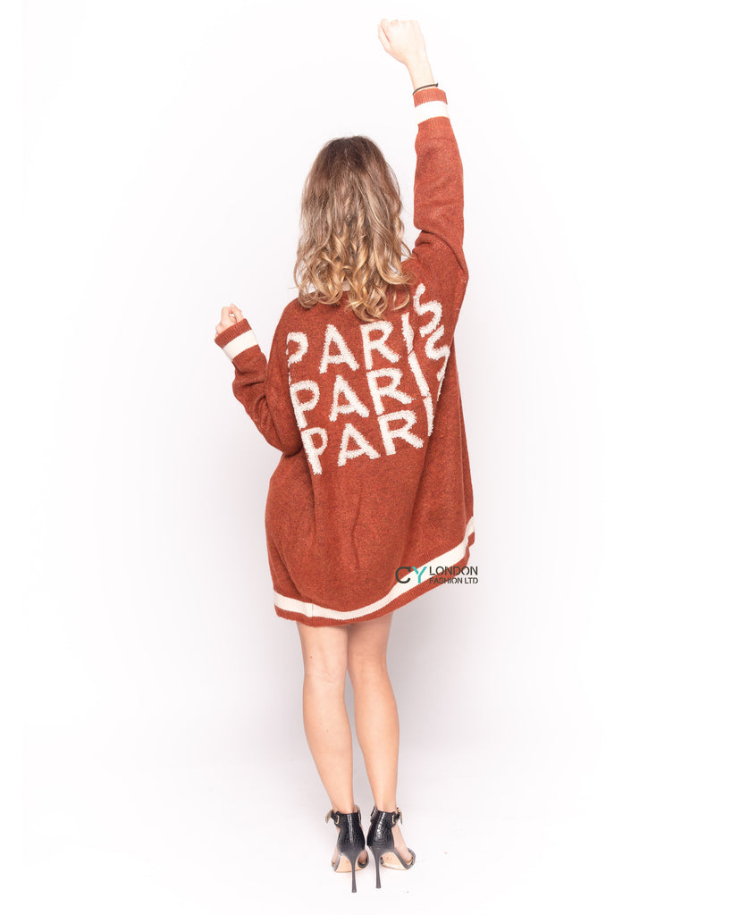 PARIS Lettering Embroidered cardigan