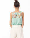 Feather Organza Cotton Vest Top ( GREEN)