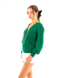 Front cross design fine knit jumper top in green