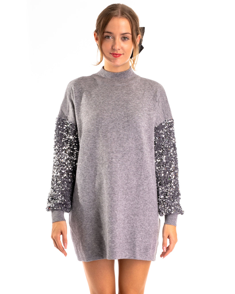 Sequin embellished full sleeves jumper in grey