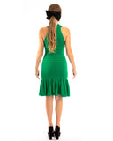 High Neck Pleated Metallic Bodycon  Dress Knee Length In Green