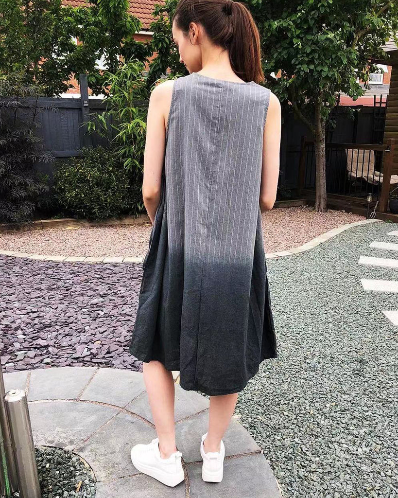 Stripe print cotton oversize dress in grey