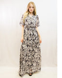 Grey floral Print Chiffon Wrap Maxi Dress